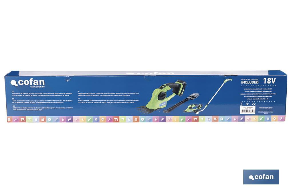Kit Taille-haie Manuel | Extensible avec des Roues à Batterie | Lithium-ion 18 V | 1200 tr/min - Cofan