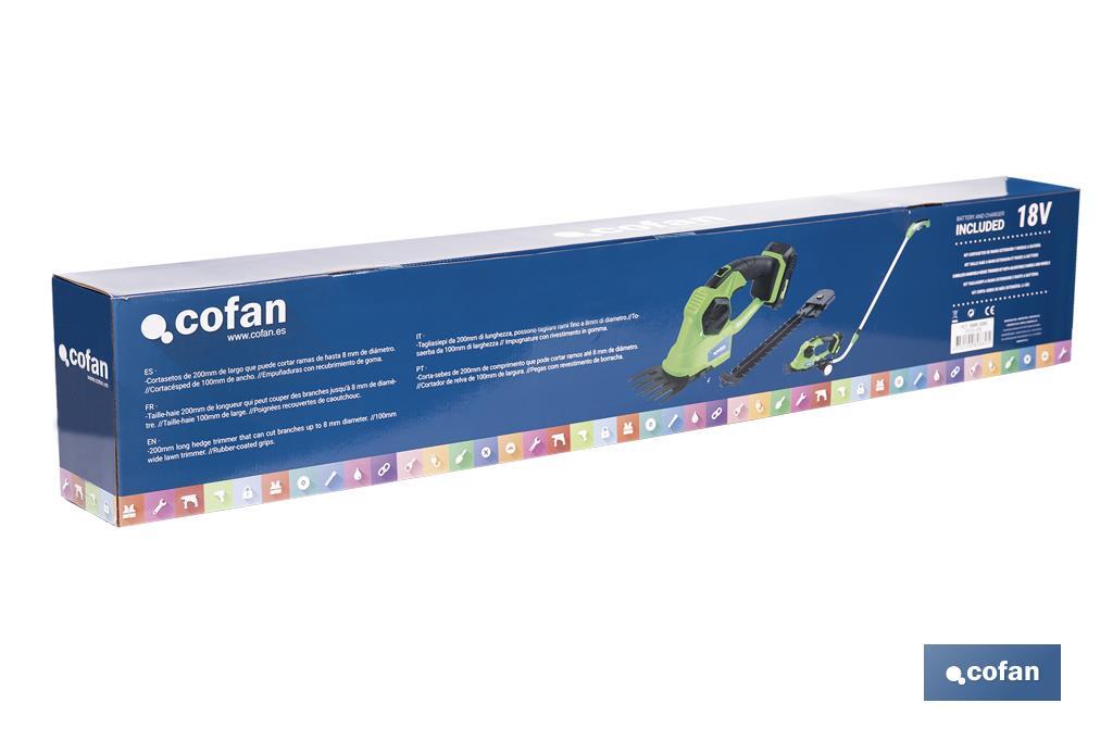 Kit Taille-haie Manuel | Extensible avec des Roues à Batterie | Lithium-ion 18 V | 1200 tr/min - Cofan