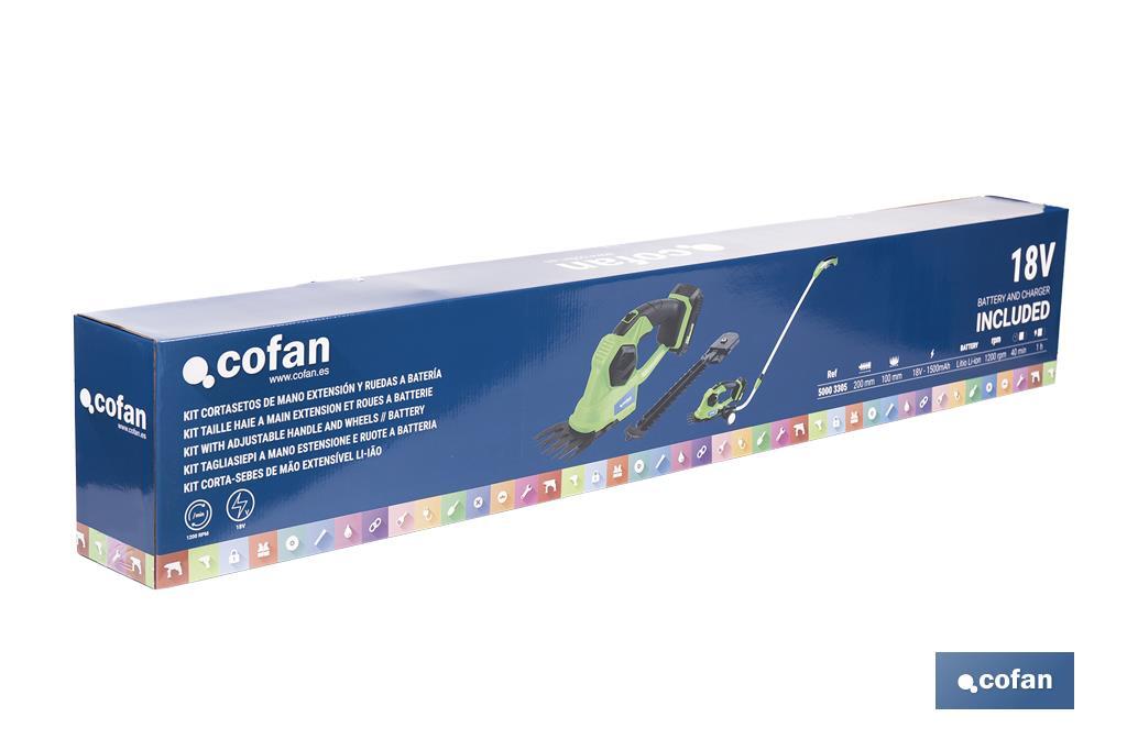 Kit Taille-haie Manuel | Extensible avec des Roues à Batterie | Lithium-ion 18 V | 1200 tr/min - Cofan