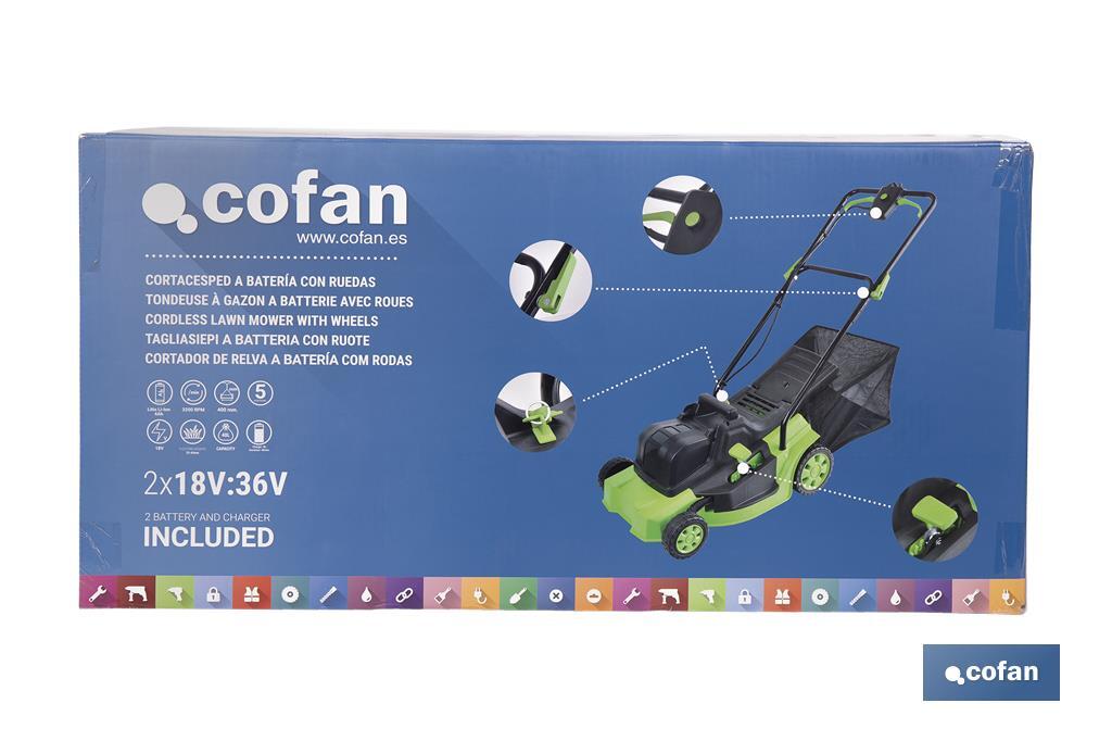 Tondeuse à gazon électrique avec roues | 36 V | 3200 tr/min | 5 Positions de coupe - Cofan