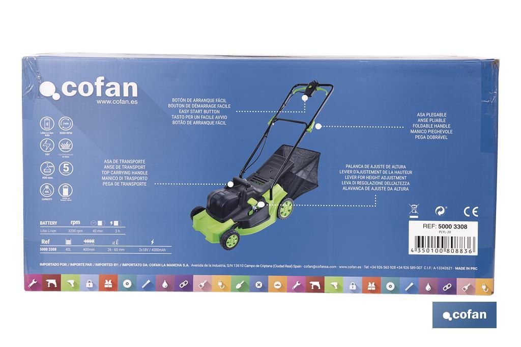 Tondeuse à gazon électrique avec roues | 36 V | 3200 tr/min | 5 Positions de coupe - Cofan
