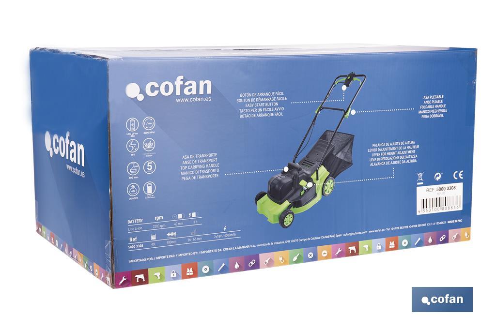 Tondeuse à gazon électrique avec roues | 36 V | 3200 tr/min | 5 Positions de coupe - Cofan