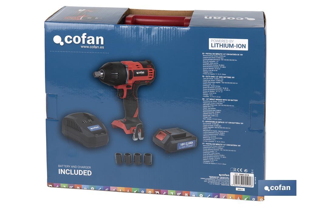 18V Cordless Impact Wrench 1/2” - Cofan