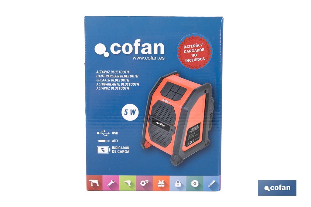 Cassa Bluetooth a batteria | 2 x 2,5W | 18V | Con entrata USB - Cofan