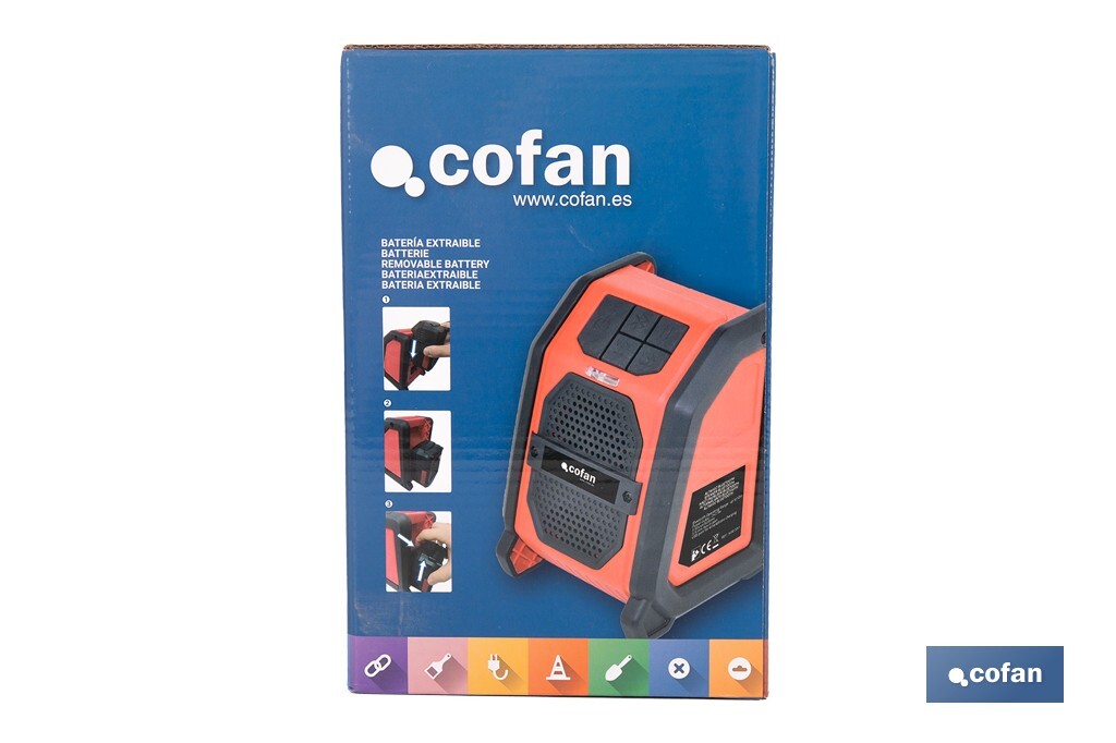 Cassa Bluetooth a batteria | 2 x 2,5W | 18V | Con entrata USB - Cofan