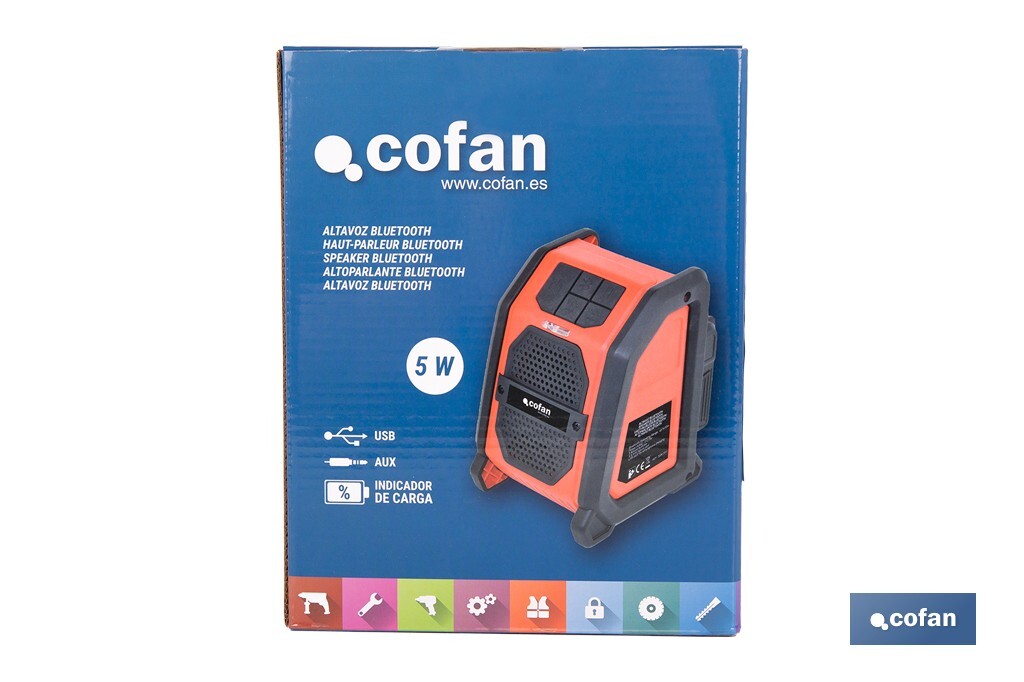 Cassa Bluetooth a batteria | 2 x 2,5W | 18V | Con entrata USB - Cofan