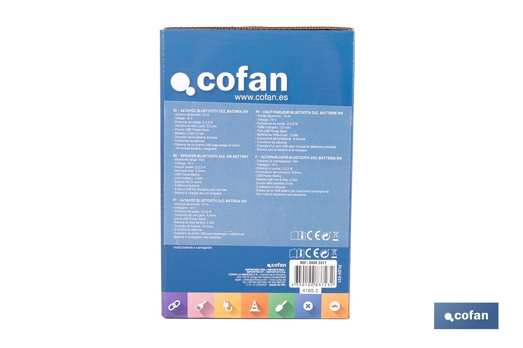 Cassa Bluetooth a batteria | 2 x 2,5W | 18V | Con entrata USB - Cofan