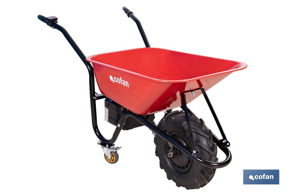 Carretilla de obra eléctrica a batería 20 V | Carga máxima de 260 kg | Motor de 500 W, batería Li-Ion 20 V 6.0 Ah - Cofan