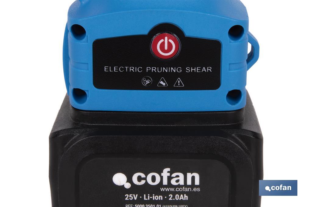 Tijeras de Podar Eléctricas | Funcionamiento a Batería Li-ion 25 V 2 Ah - Cofan