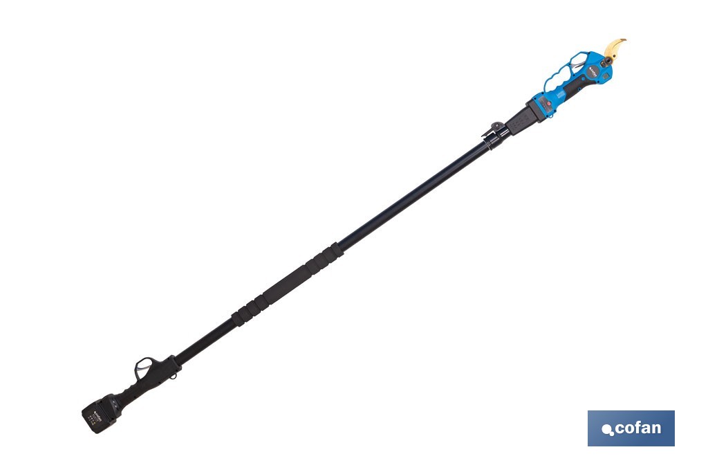 Set de tijeras de podar eléctricas 25 V con pértiga extensible 1,40-2,07 m | Incluye 2 baterías, maletín y accesorios - Cofan