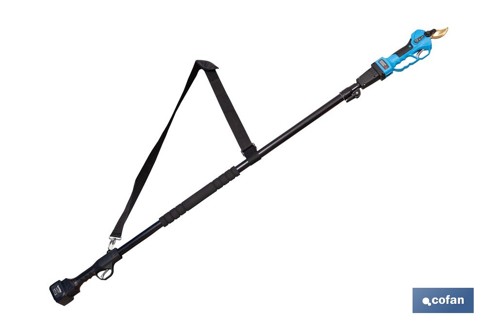 Set de tijeras de podar eléctricas 25 V con pértiga extensible 1,40-2,07 m | Incluye 2 baterías, maletín y accesorios - Cofan