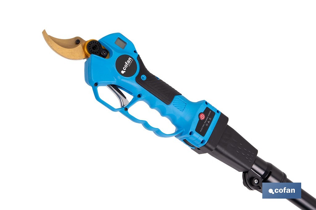 Set de tijeras de podar eléctricas 25 V con pértiga extensible 1,40-2,07 m | Incluye 2 baterías, maletín y accesorios - Cofan