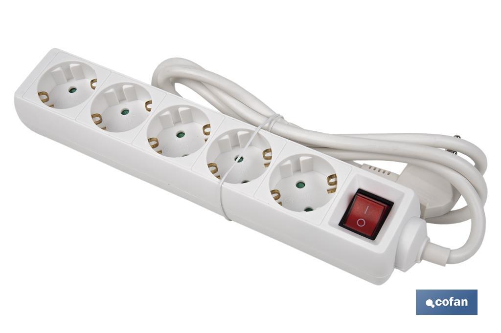 Power strip with 5 outlets | Cable of 1.4m in length | Power switch - Cofan