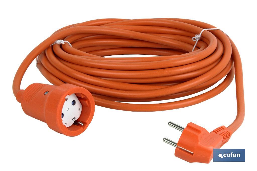 Prolongador de cable bipolar IP 44 | Con toma de tierra lateral | Cable de 10 y 25 metros color naranja - Cofan