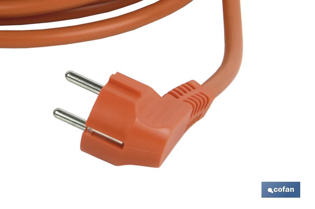 Prolongador de cable bipolar IP 44 | Con toma de tierra lateral | Cable de 10 y 25 metros color naranja - Cofan