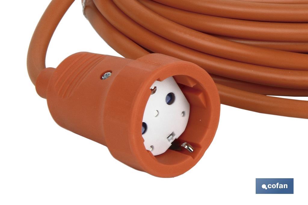 Prolongador de cable bipolar IP 44 | Con toma de tierra lateral | Cable de 10 y 25 metros color naranja - Cofan