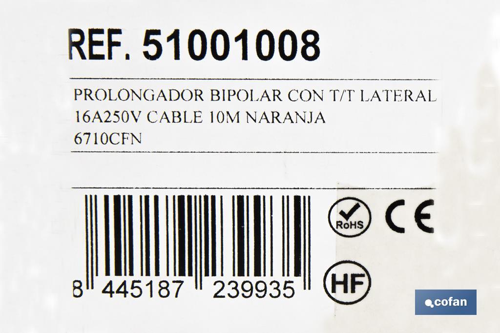 2-pole extension cord IP 44 | Side grounding connection | Orange cable of 10 and 25 metres - Cofan