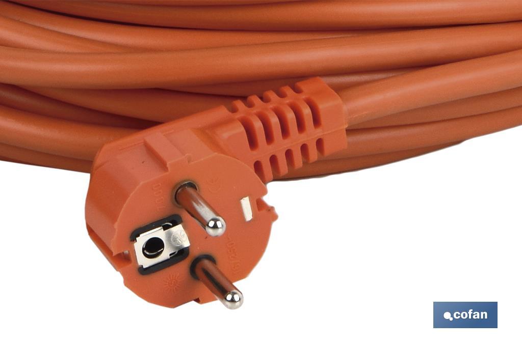 Prolongador de cable bipolar IP 44 | Con toma de tierra lateral | Cable de 10 y 25 metros color naranja - Cofan