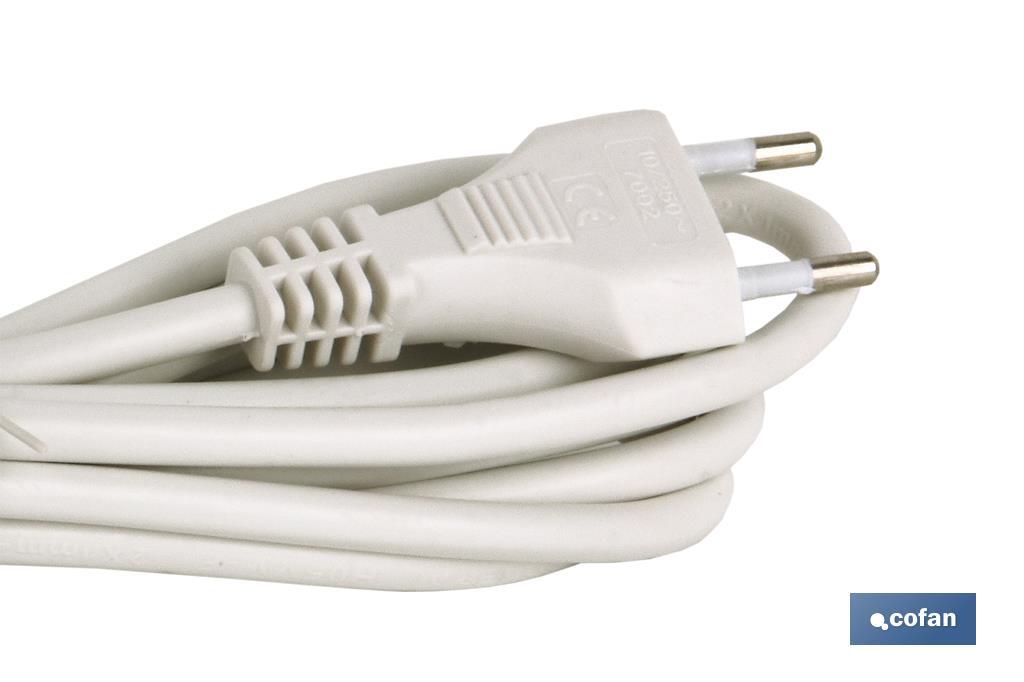 Prolongador de cable bipolar | Apto para enchufe de tipo espiga | Cable de 3 y 5 metros color blanco - Cofan