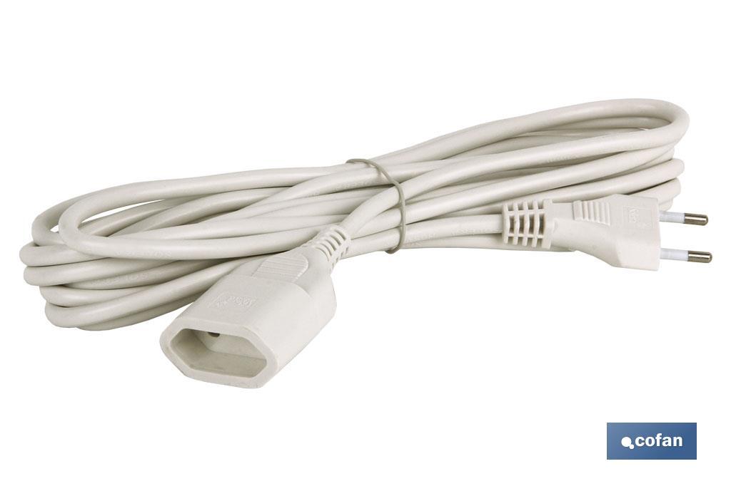 Prolongador de cable bipolar | Apto para enchufe de tipo espiga | Cable de 3 y 5 metros color blanco - Cofan