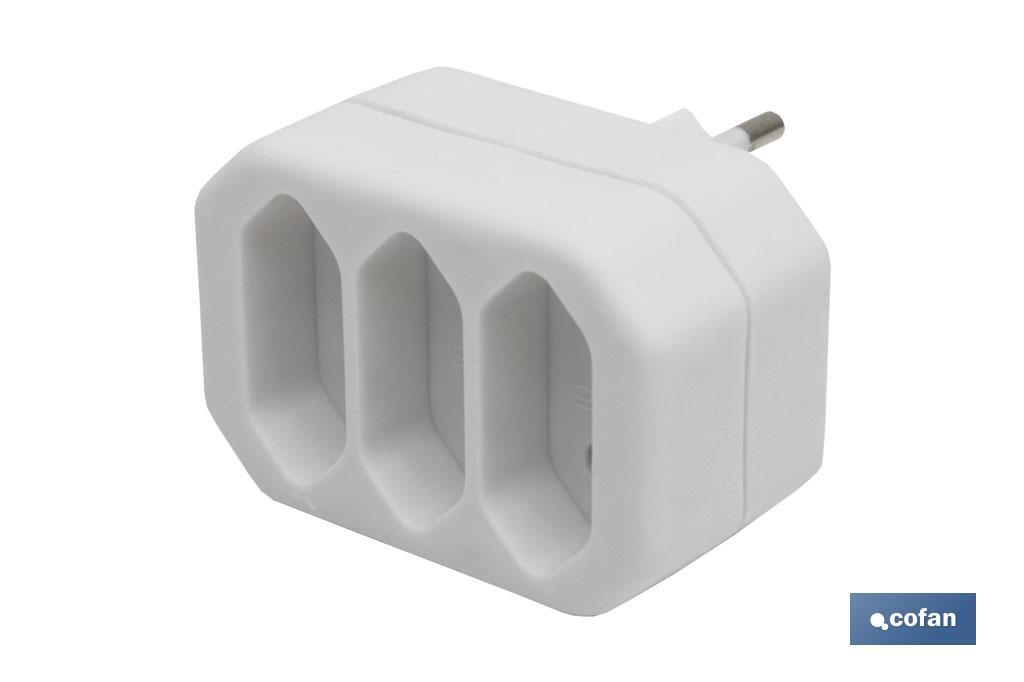 Three-Way Adapter with 2 poles | Font 3-way adapter | 10A - 250V - Cofan