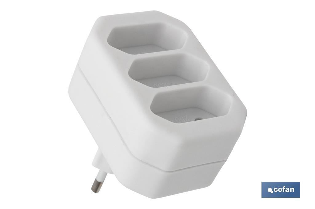 Three-Way Adapter with 2 poles | Font 3-way adapter | 10A - 250V - Cofan