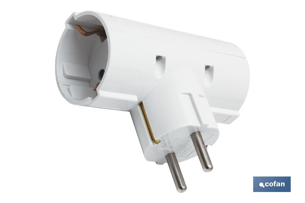 Two-way grounded Schuko socket adapter with 2 poles | White | 16A - 250V - Cofan