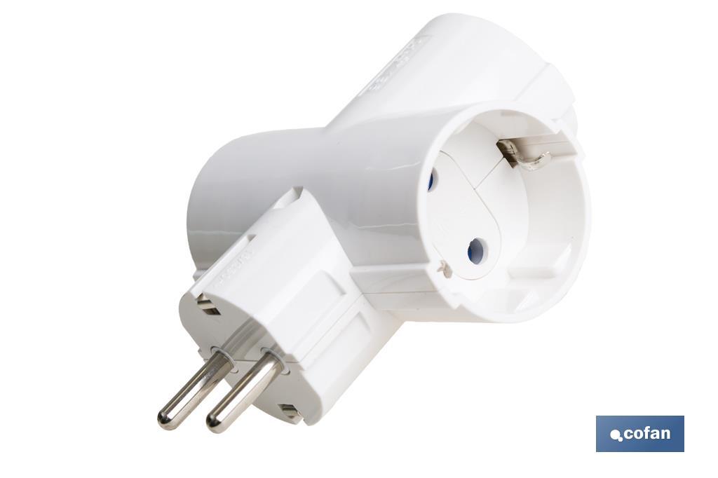 Three-way grounded Schuko socket adapter with 2 poles | White | 16A - 250V - Cofan