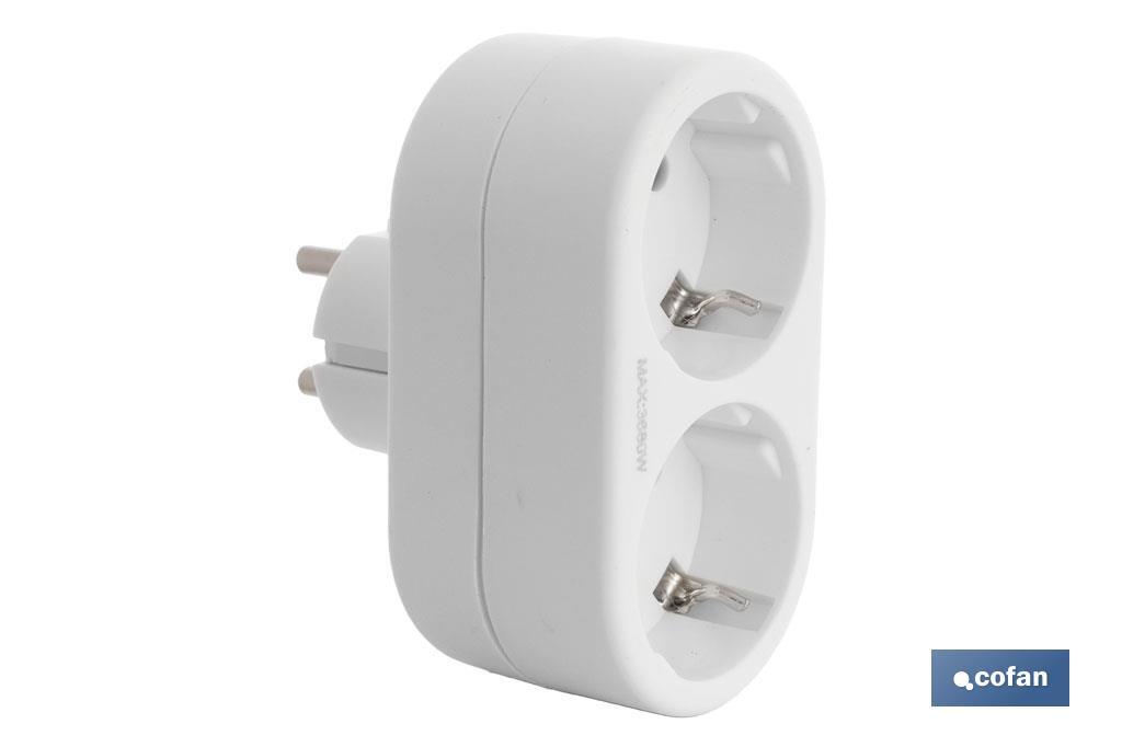 Adaptateur double Frontal Schuko | Couleur Blanche | 16 A - 250 V - Cofan