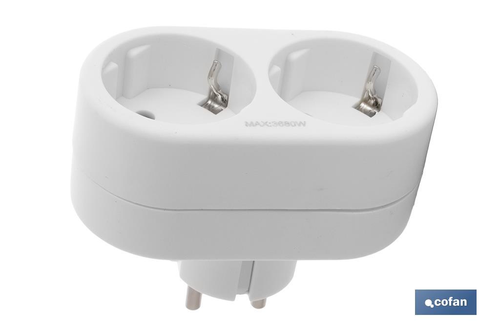 Adaptateur double Frontal Schuko | Couleur Blanche | 16 A - 250 V - Cofan