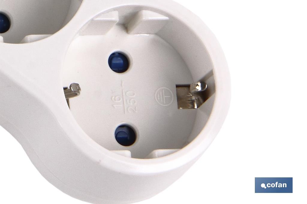 Three-way front Schuko socket adapter with switch | White | 16A - 250V - Cofan