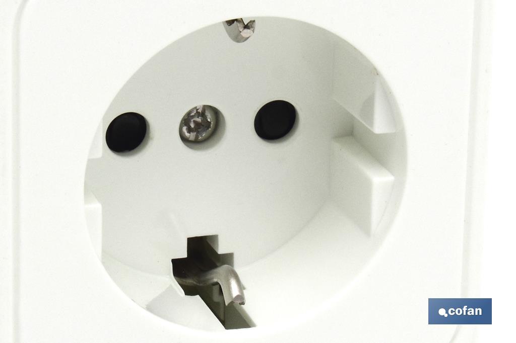 Base carrée de prise de surface avec prise de terre | Couleur Blanche | 16 A - 250 V - Cofan