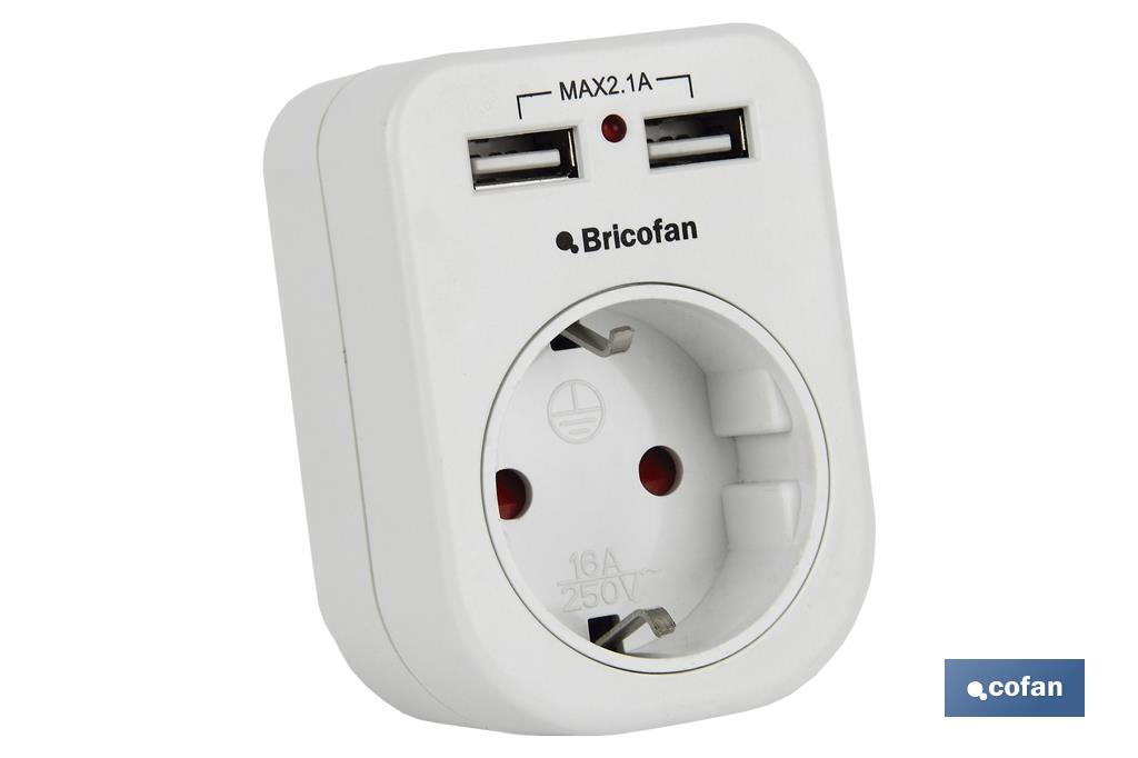 2-pin plug adapter | Single socket | It includes 2 USB ports - Cofan