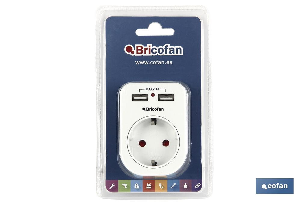 2-pin plug adapter | Single socket | It includes 2 USB ports - Cofan