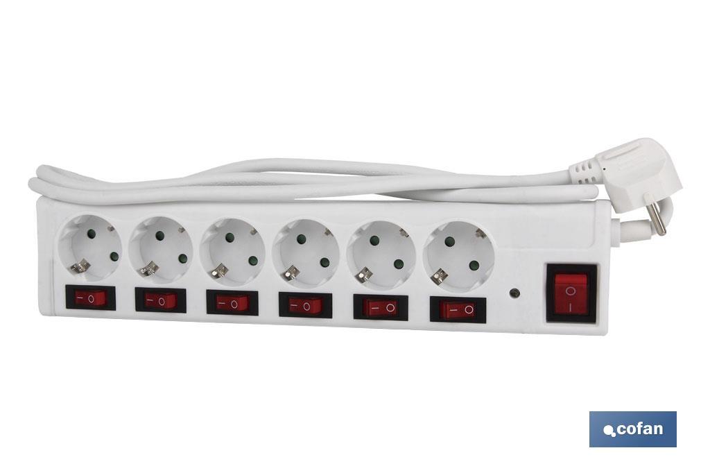 6-socket power strip | It includes illuminated on/off switch | Cable length: 1.5 metres - Cofan