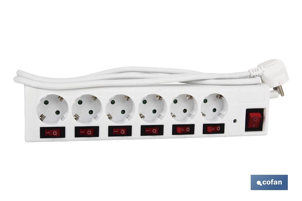 6-socket power strip | It includes illuminated on/off switch | Cable length: 1.5 metres - Cofan