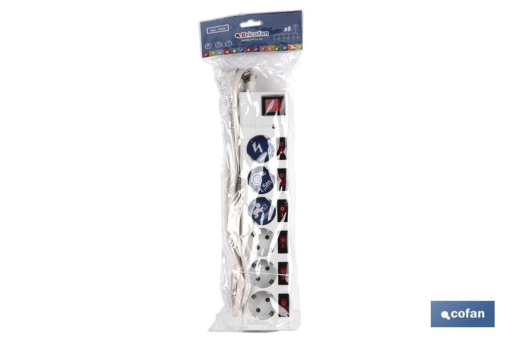 6-socket power strip | It includes illuminated on/off switch | Cable length: 1.5 metres - Cofan