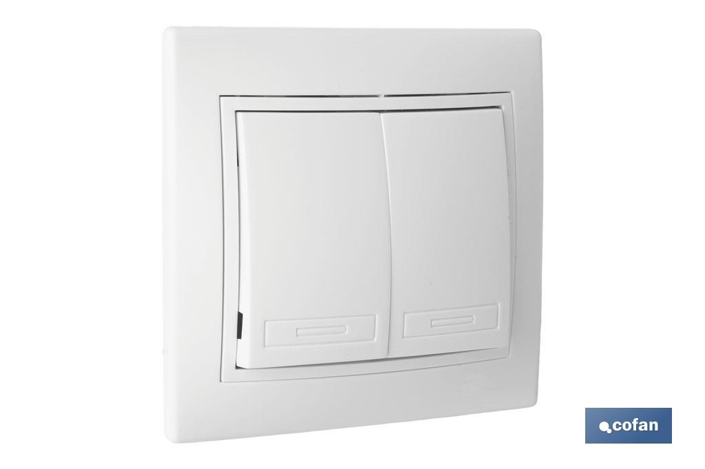 Double Interrupteur - Commutateur encastrable | Modèle Pacific | 10 A - 250 V | Couleur Blanche - Cofan