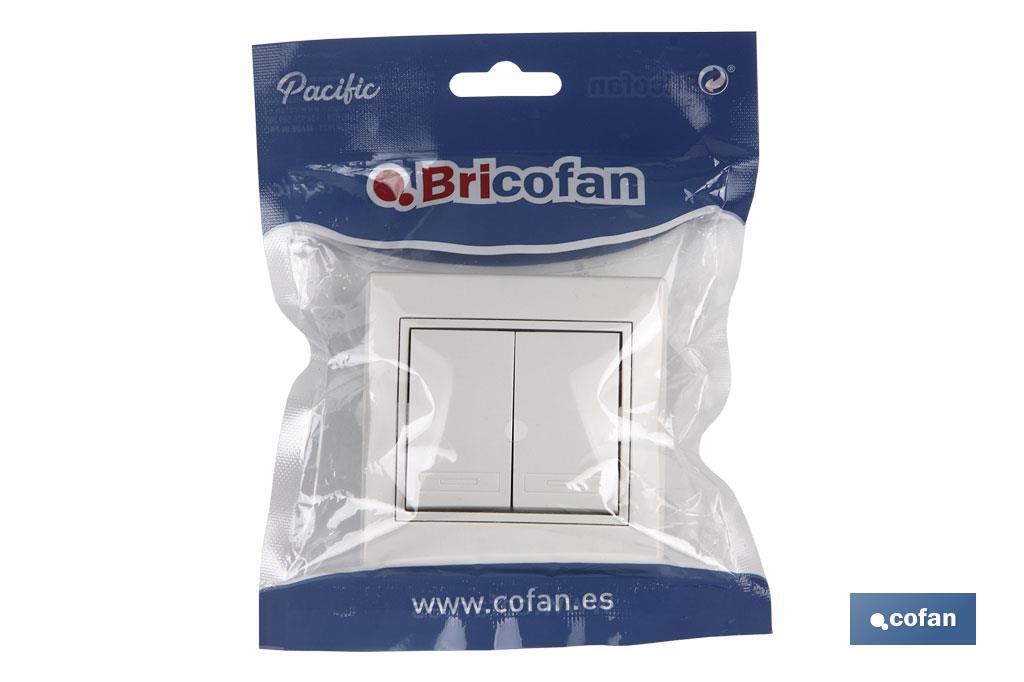 Doble Interruptor - Conmutador de empotrar | Modelo Pacific | 10 A - 250 V | Color blanco - Cofan