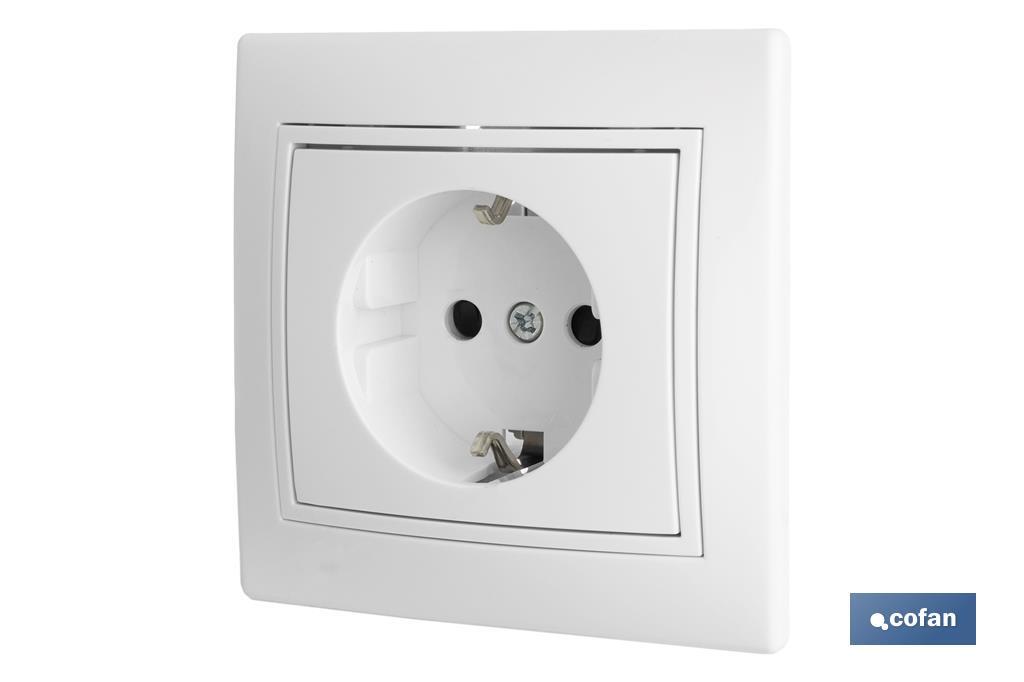 Flush mounted two-pole socket | Pacific Model | 16A - 250V | L-N | White - Cofan