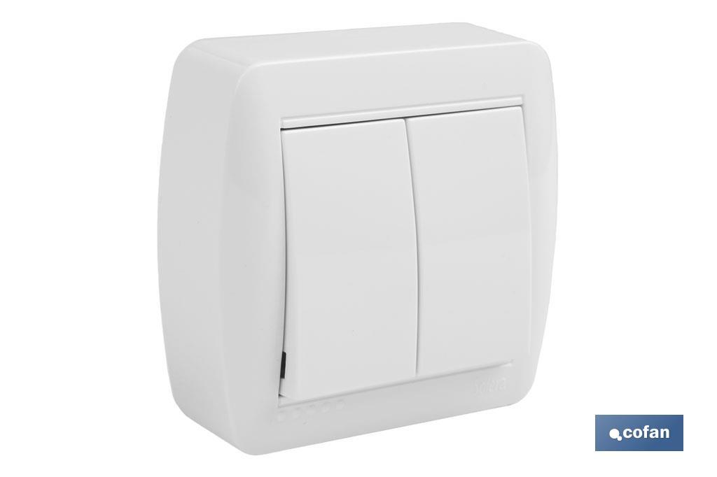 Surface mounted double light switch | Atlantis Model | White | 10A - 250V - Cofan