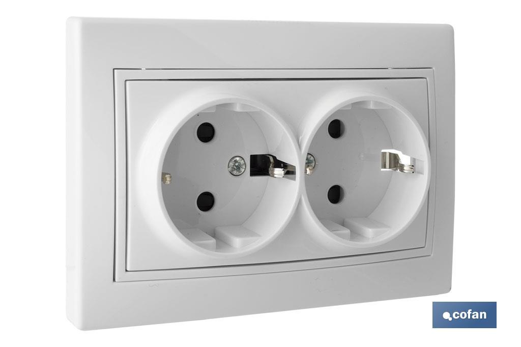 Double 2-pin socket base | Flush-mounted | Pacific Model | With shutter and screw-terminal connection - Cofan