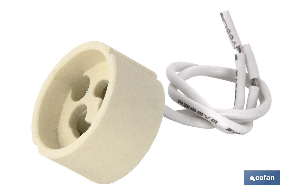 Ceramic lamp-holder with base and cable | For lamps type GU10 or GZ10 | 2A - 250V~ - Cofan