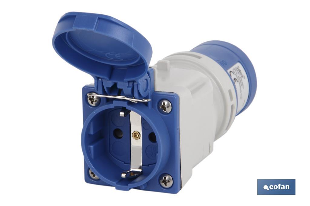 Plug-socket industrial adapter | Ingress Protection: 44 | Schuko plug-socket 2P + G | 16A - Cofan