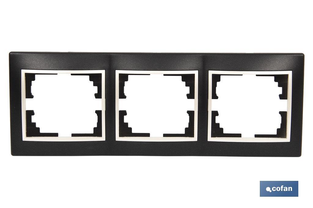 Marco de mecanismos eléctricos de encastrar | Para 3 elementos | Cores branco e negro - Cofan