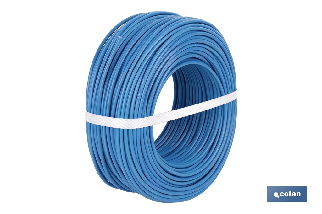 Rollo Cable Eléctrico de 100 m | H07V-K | Sección de cable de varias medidas | Color: Azul - Cofan