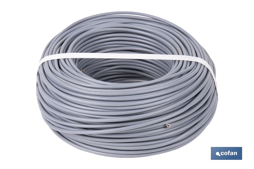 Rollo Cable Eléctrico H07V-K de 100 m | Sección de cable de varias medidas | Color: Gris - Cofan