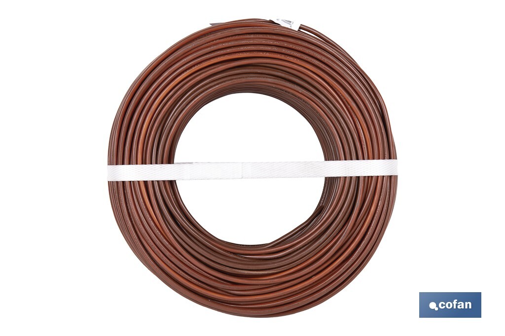 Rollo Cable Eléctrico  H07V-K de 100 m | Sección de cable de varias medidas | Color: Marrón - Cofan