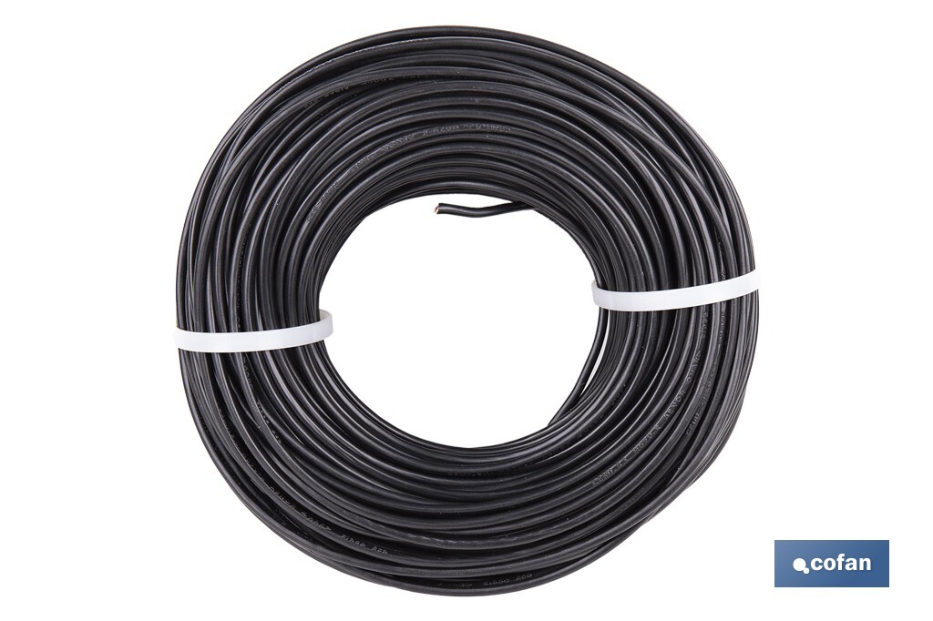 Rollo de Cable Eléctrico H07V-K | Sección de cable de varias medidas | Longitud: 100 m | Color: Negro - Cofan
