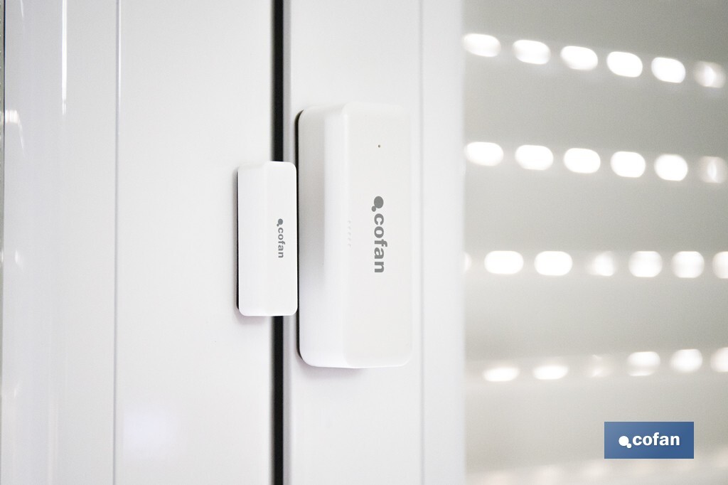 Sensor inteligente para puertas y ventanas | Conexión WiFi y Bluetooth | Funciona con aplicación Smart Life o Tuya | Compatible con Alexa y Google | Protección antirrobo - Cofan